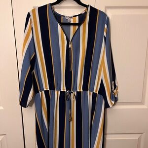 J for Justify Navy and Mustard Striped Long Sleeve Dress